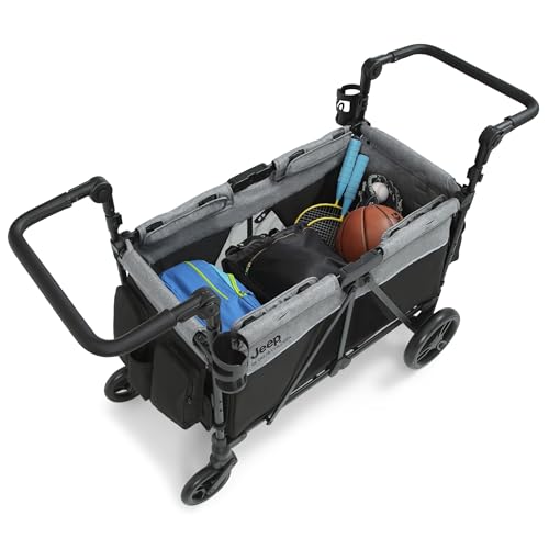 Delta Children - Jeep Aries Stroller Wagon - Premium Wagon for 2 Kids with Convertible Seats, Adjustable Push/Pull Handles, Removable Canopy & Flat Fold - Greenguard Gold Certified, Grey - image 8