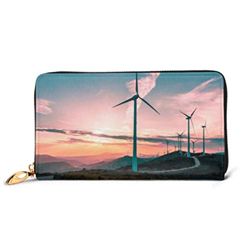 Preisvergleich Produktbild JHGFG Mode Handtasche Reißverschluss Brieftasche Windturbinen auf schönen sonnigen Sommer Telefon Kupplung Geldbörse Abendkupplung Blockieren Leder Brieftasche Multi Card Organisieren