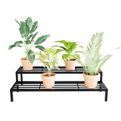 Image of Saifix Plant Stand for Balcony Rust Proof Metal 2 Tier Planters for Living Room Pot Stand For Outdoor and Indoor (Black, 69*25*25 cm)