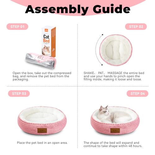 Zerbuger 20in Washable Cat Beds for Indoor Cats - Round Donut Pet Bed for Cats, Small Dogs, Puppy, Kitten - Anti-Slip Bottom, Calming Bed Gift - Pink - Thumbnail 7