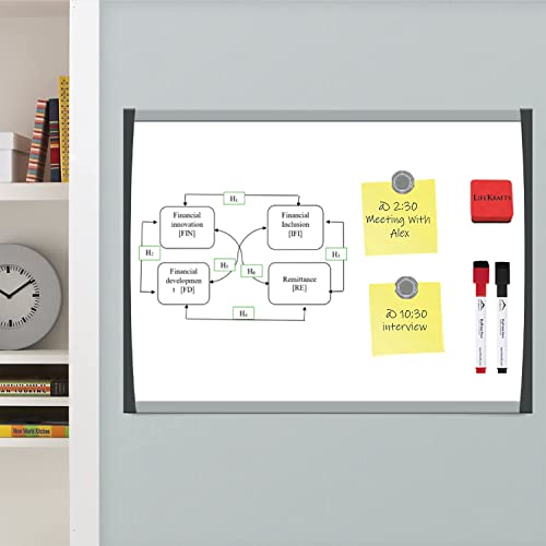 Image of Lifekrafts Aluminum Dry Erase Magnetic White Board |Size:(23 X 17)Inches,Includes 2 Marker Pens,1 Eraser-Pack Of 1 |Light Weight,Front Side Magnetic Board For Kids,Adults For School,Home,Office,Etc