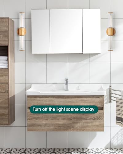 Image of Bathroom Vanity Lighting Fixture, 2-Light Wood Grain Wall Sconce Light Fixture with Clear Glass, E26 Socket Indoor Wall Lamp, Modern Wall Sconce for Mirror Living Room