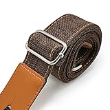 Rinastore Ukulele Strap Country Style Soft Cotton Linen & Genuine Leather Shoulder Strap for Ukulele Banjo Mandolin (Coffee-US-12)