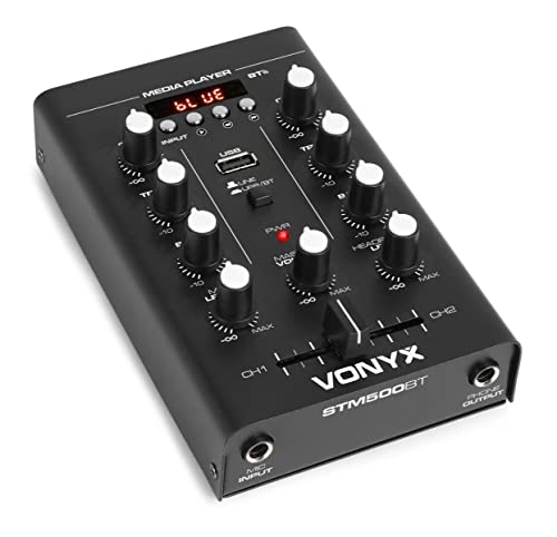 Vonyx STM500BT Mezclador 2 canales, Bluetooth, Reproducción de MP3 con USB, Display, entrada de...