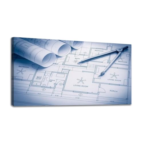 24"x 48" Canvas Wall Art Detailed Architectural Blueprint Floor Plan