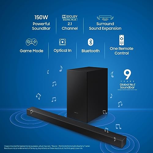 Image of Samsung 150 W Dolby Digital Bluetooth Soundbar (HW-T42E /XL, Black, 2.1 Channel)
