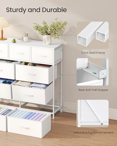 Image of SONGMICS BELLAH Collection - Dresser for Bedroom, Chest of Drawers, Storage Organizer Unit, Closet, Entryway, Steel, 9 Drawers, Modern, Cloud White and Snow White ULGS324W01S