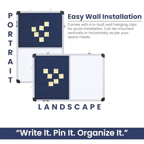 Image of GOSHU Combination White Board 2 feet x3 feet & Blue Pin-Up Notice Board | Non-Magnetic Dual Board for Home, Office & School (2x3 feet, Pack of 1 Item)
