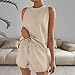 Women's Ruffle Short Sets 2 Piece Outfits Fashion Sleeveless Tank Top and Shorts Pajamas Set Casual Loose Outfits Beige S