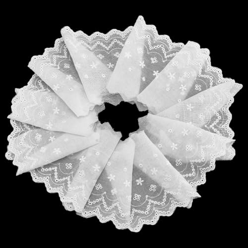 MAYJOYDIY 13.7m White Cotton Eyelet Lace Ribbon 13cm Wide Wavy Edge Floral Embroidery Eyelet Sewing Trim Ruffle Lace Trim for Dress Pillow Dolls Pets Clothes Bag Sewing