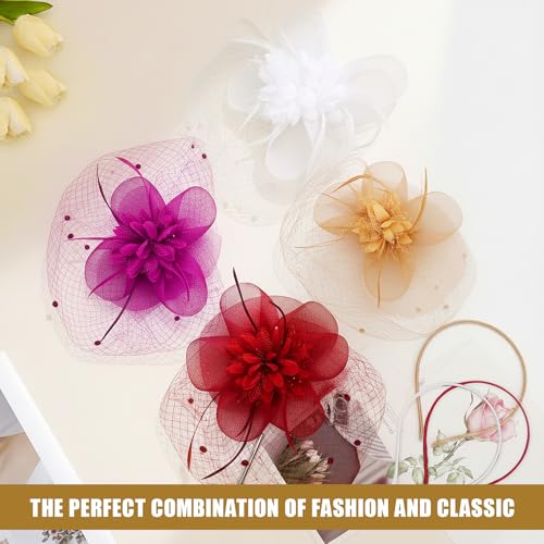 Image of DRESHOW Women Fascinator Hats Tea Party Hat Vintage Pillbox Hat Headband for Cocktail