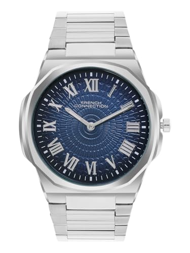 Image of French Connection Textured Blue Round Dial with Stainless Steel Strap Watch for Mens - FCN0125USM