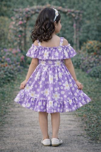 Image of Buy & Try Girls Summer Lightweight Georgette Floral Printed Frock Dress, Sleeveless Princess for Baby Girls, Stylish Fancy Kids Party & Casual Outfit