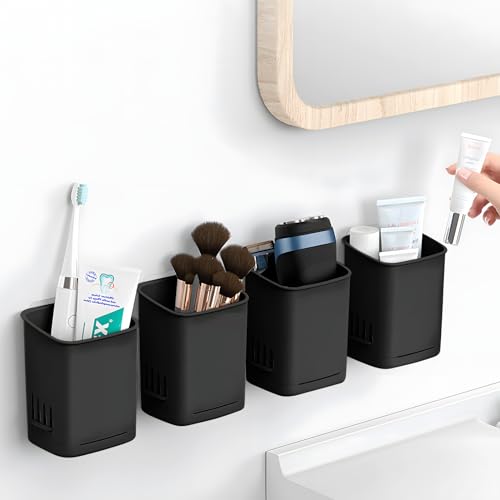 Rangement brosse à dents mural noir pour douche et lavabo
