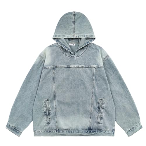 Y2k Oversized Denim Hoodie Vintage Jean Jacket Unisex Aesthetic Sweatshirt With Hood