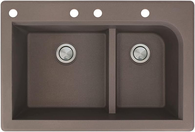 Transolid RTDJ3322-12-CABE Radius 33-in W x 22-in L silQ Granite Drop-in Double Bowl Kitchen Sink with 4 CABE Faucet Holes in Espresso