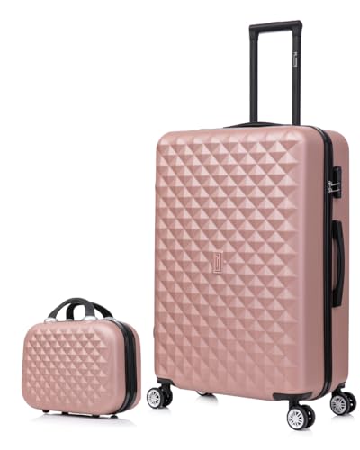 CELIMS - Juego de Maletas | Maletas de Viaje Grandes 23 Kilos + Neceser Mujer| Maleta Grande 23 Kilos 75cm + Neceser Viaje | ABS | Oro Rosa