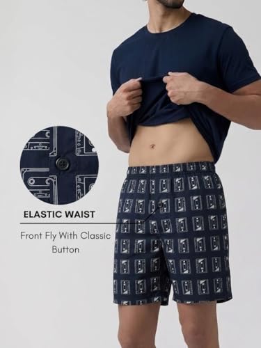 Image of Men's Cotton Boxers | Comfortable Printed Boxer Shorts for Men | Soft Breathable Lounge Boxers | Elastic Waist Relaxed Fit | Men's Sleepwear & Home Wear Boxer Shorts