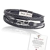 【Braided Leather Bracelet】The hand-woven bracelet is tightly woven with a special durable stainless steel magnetic buckle, which is easy to wear and take off, soft and comfortable. 【Gift for Husband】 To my Husband braided leather bracelet, "I Will Al...