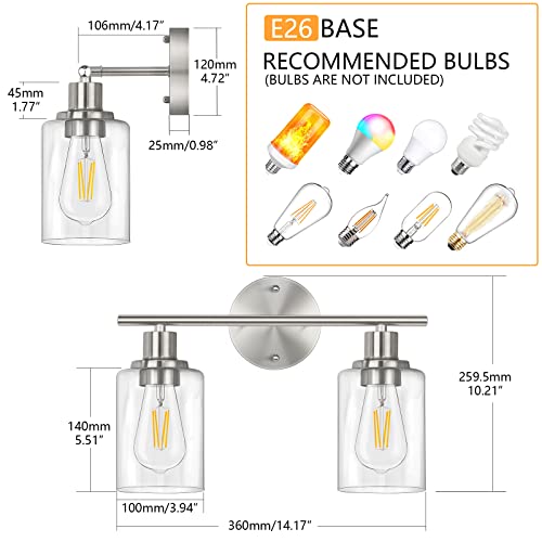 Image of Bathroom Light Fixtures, 2 Light Vanity Light, Silver Wall Sconces Lighting