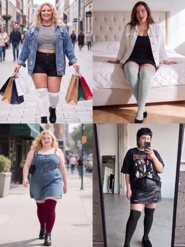Image of Apoway 6 Pairs Plus Size Thigh High Socks Warm Thigh High Stockings Over the Knee Socks for Women, L-XXL