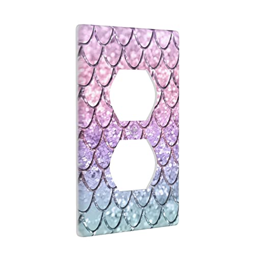 Mermaid Scales Duplex Outlet Cover 1 Gang Receptacle Light Switch Wall Plate Electrical Purple Glitter Faceplate For Girls Kids Bedroom Bathroom Kitchen Decor #TOP1