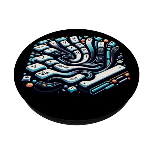 Vim Command Wave: Keyboard Shortcut Artistry PopSockets Swappable PopGrip, Black - Image 2