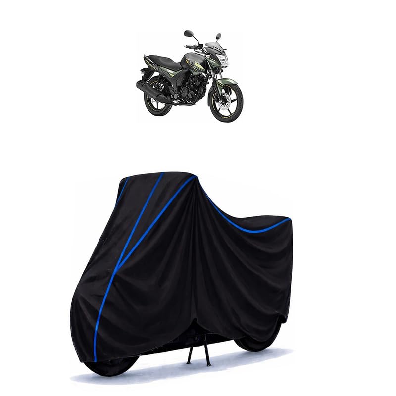Image of SZ-RR Standard Bike Cover Water Resistant Universal Motorcycle Rain | Heavy Duty UV Protection, Dust, Scratch Indoor Outdoor All Weather with Black Blue Piping Elastic