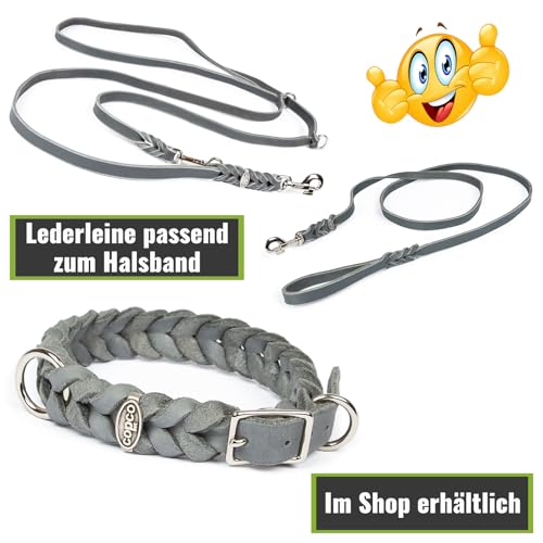 CopcoPet Hundehalsband aus Fettleder 45–49 cm x 25mm Grau – Geflochtenes Lederhalsband – verchromt mit Dornschließe – Robust & verstellbar – Für große Hunde, ideal für Alltag & Training