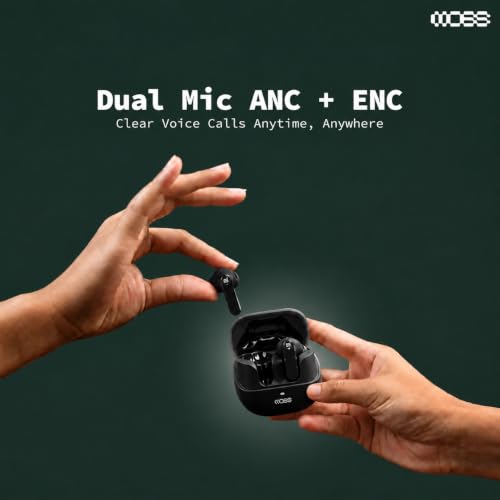Image of MOSS Echo Whisper - TWS Earbuds Up to 60 Hours Total Playback, ANC (-35dB), ENC Clear Calls, Bluetooth 5.4, 10mm Drivers, Dual Device Pairing, Low Latency (40-60ms), Dual EQ Modes (Black)