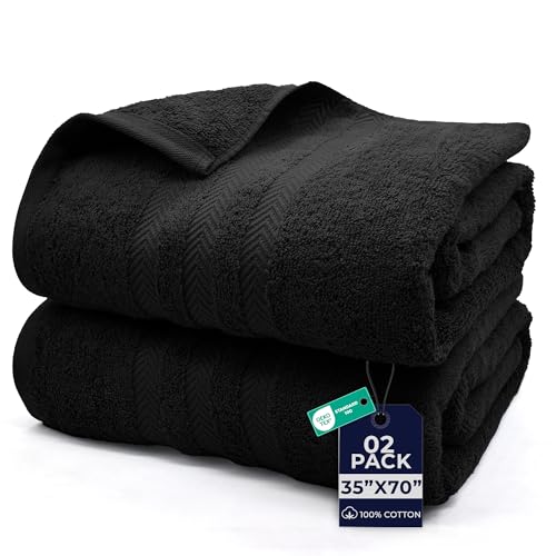 Image of DAN River 2 Pack Bath Sheets Extra Large 35x70, Large Bath Towels for Adults, XL Oversized Heavy Duty Towel Set, 600 GSM 100% Ring Spun Cotton, Soft Quick Dry, Black