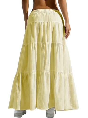 Image of Verdusa Women's Long Maxi Skirt Boho Flowy Flared Ruffle Skirts 2026 Beach Vacation Summer Going Out Outfits