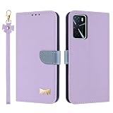 TAUYN Custodia per Oppo A16 / Oppo A16s / Oppo A54s, PU Pelle Flip Cover Antiurto TPU Custodie, Slot per Schede & Supporto Funzione, con Cordino -Viola