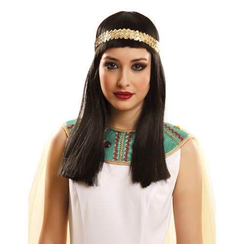My Other Me - Peluca Faraona Cleopatra para mujer adulto egipcia negra con cinta decorativa peso 150 g. Un complemento esencial para un look de reina del Nilo
