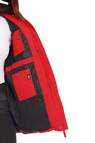 Alpine North Women's Plus Vegan Size Down Mid Length Parka Jacket With Faux Fur Hood, Crimson, 2X #TOP3