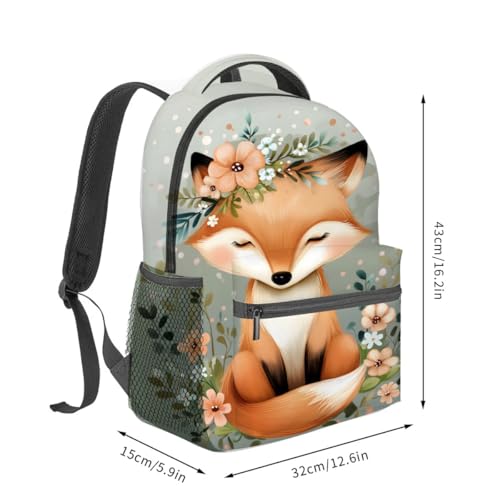 Cute Fox Backpack,Woodland Animal Polyester Backpacks,Lightweight Double Shoulder Back Pack for Kids Teens,Adorable Floral Bookbag,School Bag Gifts,Casual Travel Daypack Book Packs2