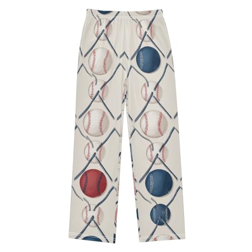 ZZXXB Baseball and Net Boys Long Pants Soft Trousers Elastic Waist Kids Lounge Bottoms with Pockets S-XL