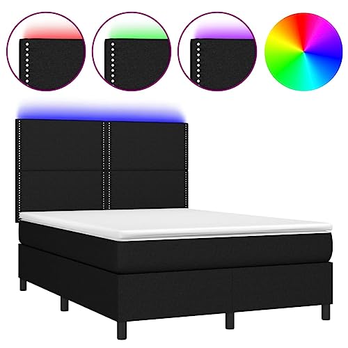 Mimdixy Bettrahmen Doppelbettgestell Funktionsbett,Boxspringbett mit Matratze & LED Schwarz 140x200 cm Stoff,Bett Für Schlafzimmer Und Wohnzimmer,Modern,Einfache Montage – Bild 4