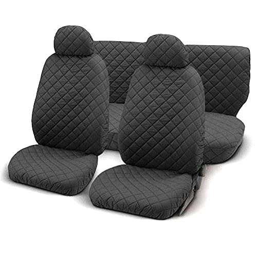 Rebeca Shop Copri sedili auto universali, set fodere protezione sedili anteriori e posteriori, poliestere trapuntato, comfort interno, no suv (Monocolore, Grigio Scuro)