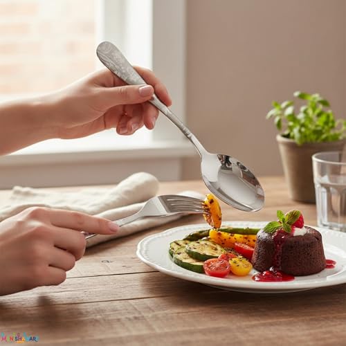 Image of Floral Silver 15 Pcs Stainless Steel Cutlery Set for Dining Table, Dishwasher Safe Glossy Flatware (3 Spoon Set+3 Forks Set+3 Butter Knife+3 Dessert Spoon+ 3 FruitFork)