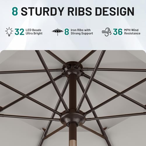 Image of AreShark 9ft 2 Tiers Patio Umbrella with Solar Lights, Outdoor Umbrella w / 32 LED Lights&8 Sturdy Ribs, Table Umbrella for Deck, Backyard, Pool(Light Gray)