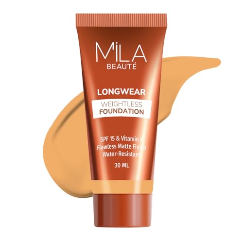 Image of Mila Beaute Longwear Weightless Foundation | Matt Finish With SPF 15 and Vitamin E | Water Resistant Buildable Formula & Super Light | Liquid Foundation | Shade - (302 Soft Tan, 30ml)
