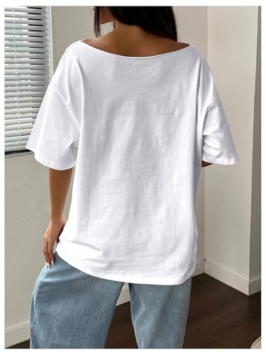 SOLY HUX Women's Graphic Tees Off The Shoulder Short Sleeve Oversized T Shirt Vintage Summer Tops2