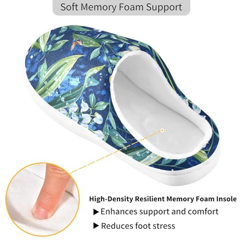 JUNZAN Chic Lily Blue Women Cotton Slippers Non Slip Memory Foam Hotel Slippers for Spa Birthday Presents 6-72