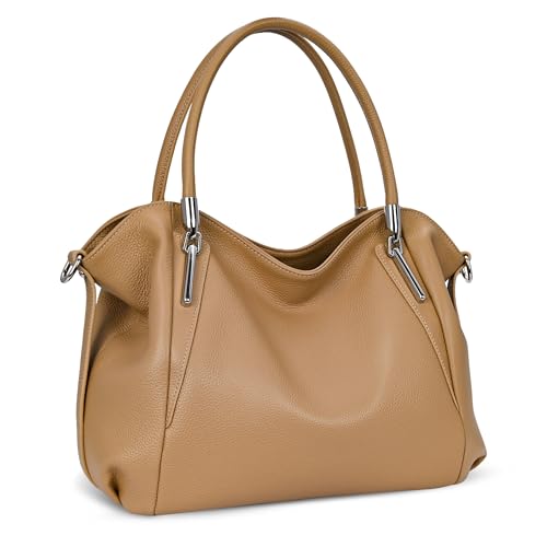 Image of HESHE Leather Shoulder Purses for Women Tote Handbags Satchel Hobo Handbag | Designer Genuine Leather Travel Top Handle Work Bag Ladies Crossbody Purses Adjustable Straps Large Capacity Zippered Closure