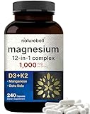NatureBell 12-in-1 Magnesium Complex 1000mg, 4-Months Supply – Magnesium Glycinate, Citrate, Taurate, Malate, & More – High Absorption Formula for Men & Women – Chelated & Purified – 240 Capsules