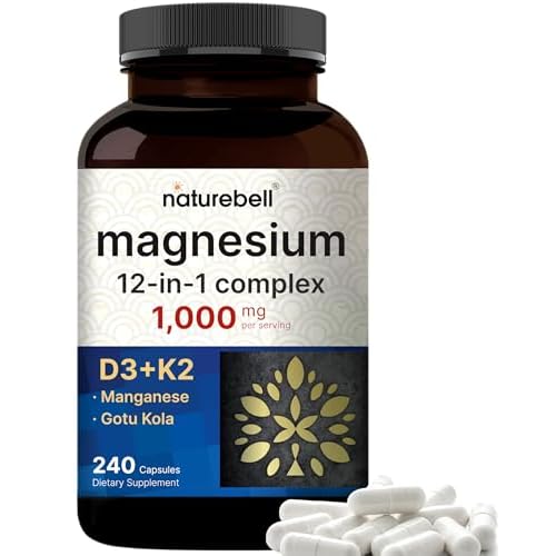 12-in-1 Magnesium Complex 1000mg, 4-Months Supply β Magnesium Glycinate, Citrate, Taurate, Malate, & More β High Absorption Formula for Men & Women β Chelated & Purified β 240 Capsules