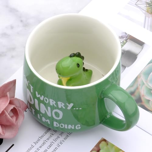 Dinosaurier Tasse, 3D Dino Tier Tasse 350ML 3D Dinosaurier Keramik Kaffeetasse Teetassen 3D Tier Kaffee Nette Geschenke für Freunde Kinder Dino Geschenk