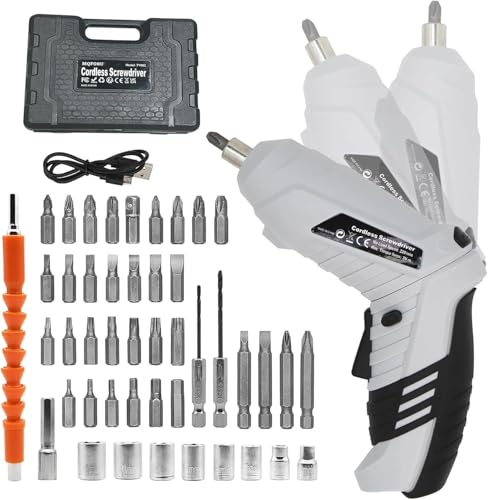 Small Electric Screwdriver Mini Drill Set Rechargeable 3.6V Cordless Screwdriver with 47 Driver Bits Power Tool for Small Projects & Home Use