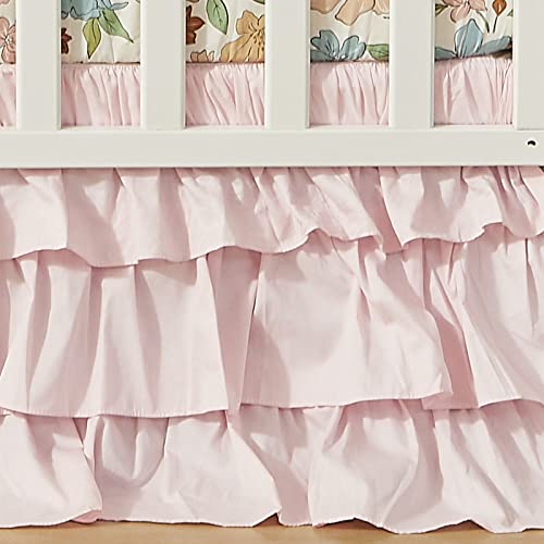 Image of Brandream Crib Bed Skirt for Baby Girls Boys Blush Pink Boho Bohemian Solid Cotton Toddler Bedskirt Farmhouse Chic Ruffle